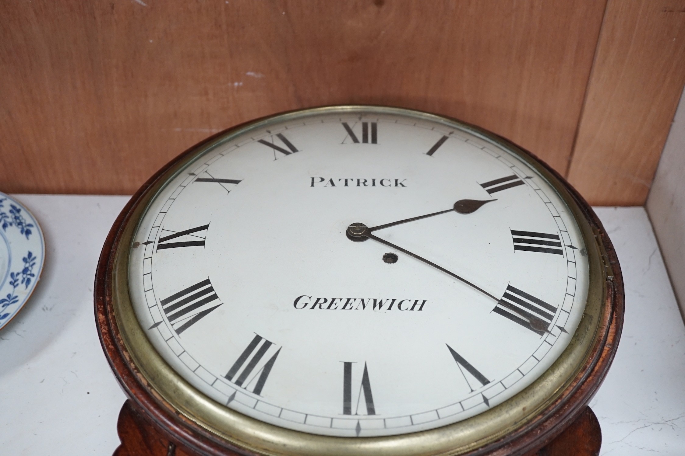 A 19th century single fusee mahogany wall clock, 60cms high